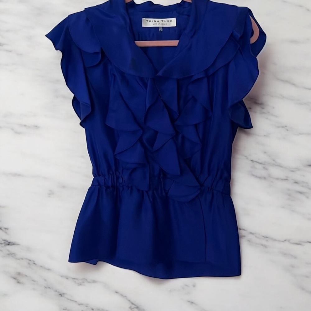 Trina Turk Royal Blue Ruffle Sleeveless Blouse